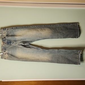 Express Mens Y2K Jeans Light Wash Low Rise Button Fly Raw Hem Straight 34x34